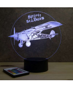 Lampe illusion 3D en verre acrylique gravée au laser représentant un avion Spirit of St Louis.