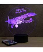 Lampe illusion 3D en verre acrylique gravée au laser représentant un avion Spirit of St Louis.