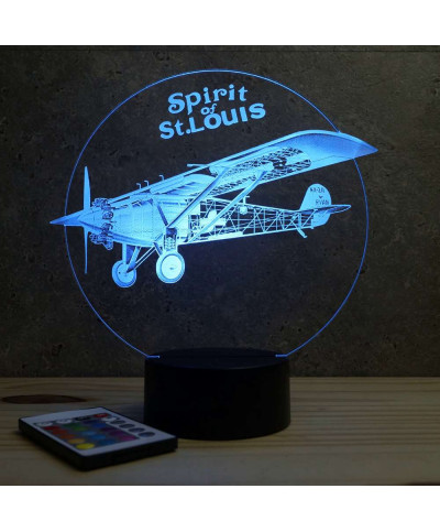 Lampe illusion 3D en verre acrylique gravée au laser représentant un avion Spirit of St Louis.