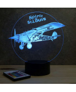 Lampe illusion 3D en verre acrylique gravée au laser représentant un avion Spirit of St Louis.
