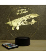 Lampe illusion 3D en verre acrylique gravée au laser représentant un avion Spirit of St Louis.