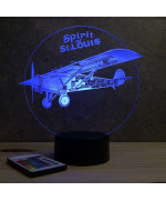 Lampe illusion 3D en verre acrylique gravée au laser représentant un avion Spirit of St Louis.