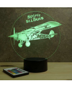 Lampe illusion 3D en verre acrylique gravée au laser représentant un avion Spirit of St Louis.