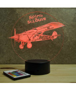 Lampe illusion 3D en verre acrylique gravée au laser représentant un avion Spirit of St Louis.