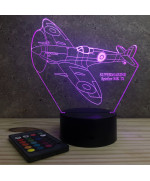 Lampe illusion 3D en verre acrylique gravée au laser représentant un avion de chasse SpitFire Supermarine.