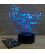Lampe illusion 3D en verre acrylique gravée au laser représentant un avion de chasse SpitFire Supermarine.