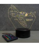 Lampe illusion 3D en verre acrylique gravée au laser représentant un avion de chasse SpitFire Supermarine.
