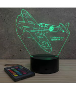 Lampe illusion 3D en verre acrylique gravée au laser représentant un avion de chasse SpitFire Supermarine.
