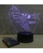 Lampe illusion 3D en verre acrylique gravée au laser représentant un avion de chasse SpitFire Supermarine.