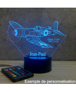 Lampe illusion 3D en verre acrylique gravée au laser représentant un avion de chasse Corsair Vought F4U.