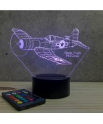 Lampe illusion 3D en verre acrylique gravée au laser représentant un avion de chasse Corsair Vought F4U.