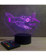 Lampe illusion 3D en verre acrylique gravée au laser représentant un avion de chasse Corsair Vought F4U.