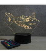 Lampe illusion 3D en verre acrylique gravée au laser représentant un avion de chasse Corsair Vought F4U.