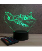 Lampe illusion 3D en verre acrylique gravée au laser représentant un avion de chasse Corsair Vought F4U.