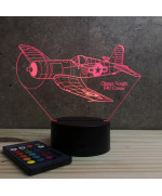 Lampe illusion 3D en verre acrylique gravée au laser représentant un avion de chasse Corsair Vought F4U.