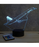 Lampe illusion 3D en verre acrylique gravée au laser représentant un avion Concorde.