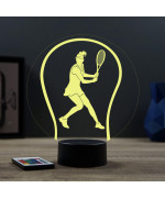 Lampe illusion 3D en verre acrylique gravée au laser représentant une joueuse de tennis à l'intérieur d'une balle de tennis.