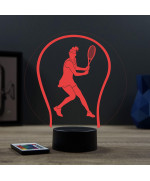 Lampe illusion 3D en verre acrylique gravée au laser représentant une joueuse de tennis à l'intérieur d'une balle de tennis.
