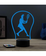 Lampe illusion 3D en verre acrylique gravée au laser représentant une joueuse de tennis à l'intérieur d'une balle de tennis.