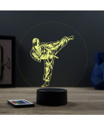 Lampe illusion 3D en verre acrylique gravée au laser représentant une karatéka.