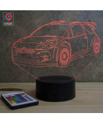 Lampe illusion 3D en verre acrylique gravée au laser représentant une voiture Citroën DS3 Rally.
