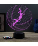 Lampe illusion 3D en verre acrylique gravée au laser représentant une basketteuse à l'intérieur d'un ballon de basket.