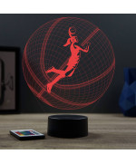 Lampe illusion 3D en verre acrylique gravée au laser représentant une basketteuse à l'intérieur d'un ballon de basket.