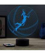 Lampe illusion 3D en verre acrylique gravée au laser représentant une basketteuse à l'intérieur d'un ballon de basket.