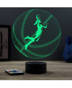 Lampe illusion 3D en verre acrylique gravée au laser représentant une basketteuse à l'intérieur d'un ballon de basket.