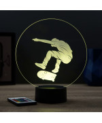 Lampe illusion 3D en verre acrylique gravée au laser représentant un rider en train de faire du skateboard.