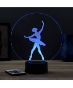 Lampe illusion 3D en verre acrylique gravée au laser représentant une danseuse en tutu.