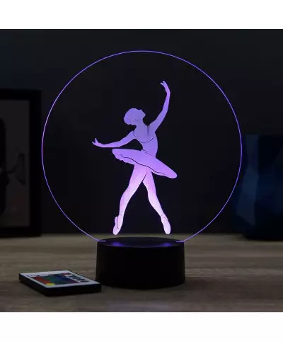 Lampe illusion 3D en verre acrylique gravée au laser représentant une danseuse en tutu.