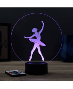 Lampe illusion 3D en verre acrylique gravée au laser représentant une danseuse en tutu.