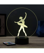 Lampe illusion 3D en verre acrylique gravée au laser représentant une danseuse en tutu.