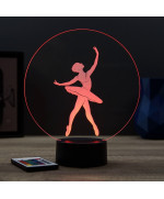 Lampe illusion 3D en verre acrylique gravée au laser représentant une danseuse en tutu.