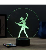 Lampe illusion 3D en verre acrylique gravée au laser représentant une danseuse en tutu.