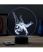 Lampe illusion 3D en verre acrylique gravée au laser représentant deux combattants de judo .