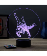 Lampe illusion 3D en verre acrylique gravée au laser représentant deux combattants de judo .