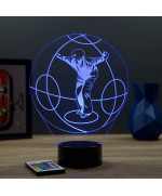 Lampe illusion 3D en verre acrylique gravée au laser représentant un jouer de pétanque en train de tirer.