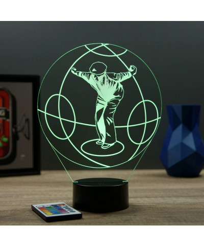 Lampe illusion 3D en verre acrylique gravée au laser représentant un jouer de pétanque en train de tirer.