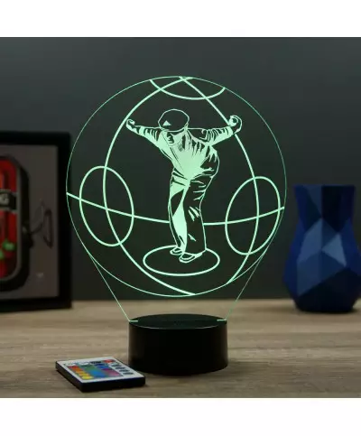 Lampe illusion 3D en verre acrylique gravée au laser représentant un jouer de pétanque en train de tirer.