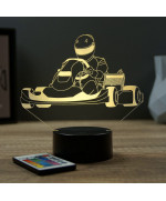Lampe illusion 3D en verre acrylique gravée au laser représentant un pilote dans son karting.