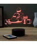 Lampe illusion 3D en verre acrylique gravée au laser représentant un pilote dans son karting.