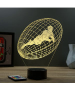 Lampe illusion 3D en verre acrylique gravée au laser représentant un joueur de rugby à l'intérieur d'un ballon.
