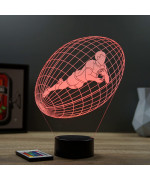 Lampe illusion 3D en verre acrylique gravée au laser représentant un joueur de rugby à l'intérieur d'un ballon.