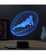Lampe illusion 3D en verre acrylique gravée au laser représentant un joueur de rugby à l'intérieur d'un ballon.