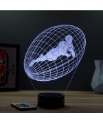 Lampe illusion 3D en verre acrylique gravée au laser représentant un joueur de rugby à l'intérieur d'un ballon.