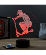 Lampe illusion 3D en verre acrylique gravée au laser représentant un rider et sa trottinette.