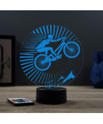 Lampe illusion 3D en verre acrylique gravée au laser représentant un cycliste sur son VTT.
