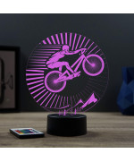 Lampe illusion 3D en verre acrylique gravée au laser représentant un cycliste sur son VTT.